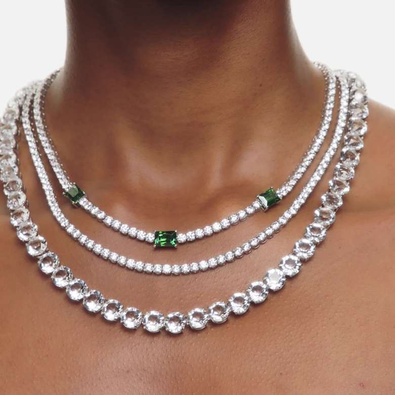 Matrix Tennis necklace, Mixed cuts, Green, Rhodium plated | Swarovski