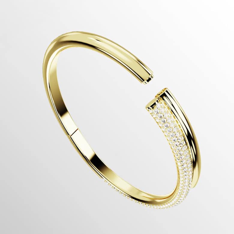 Dextera bangle, Magnetic closure, White, Gold-tone plated | Swarovski