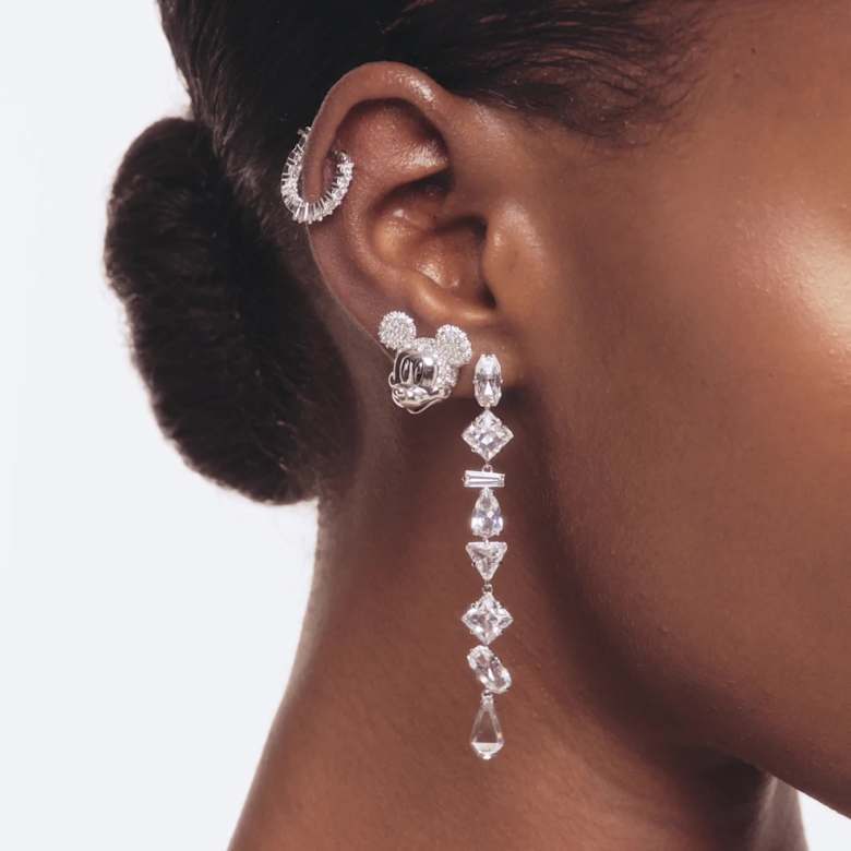 Dextera pendant, Interlocking loop, White, Rhodium plated | Swarovski