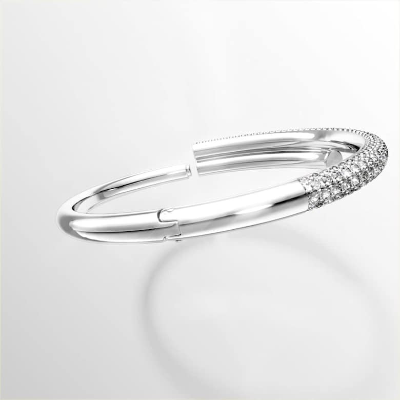 Dextera bangle, Magnetic closure, White, Rhodium plated | Swarovski