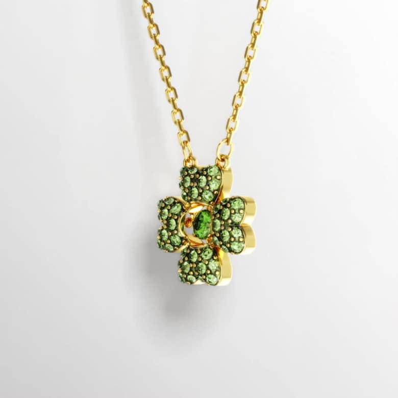 Idyllia pendant, Clover, Green, Gold-tone plated | Swarovski