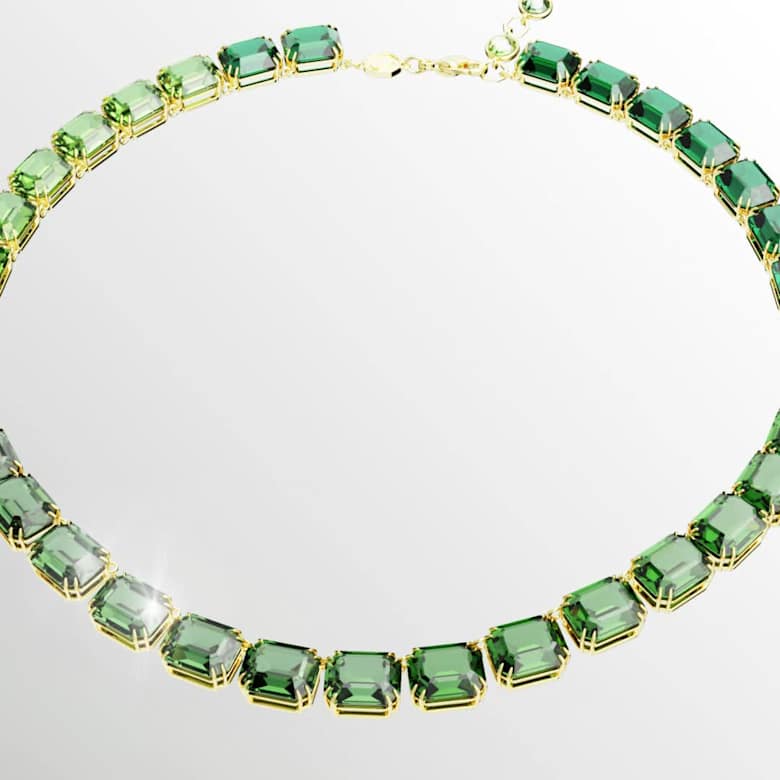 Millenia necklace, Octagon cut, Color gradient, Green, 18K gold finish