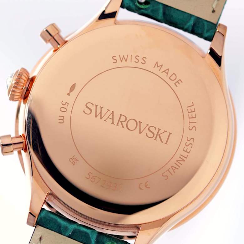 Octea chrono watch, Swiss Made, Leather strap, Green, Rose gold