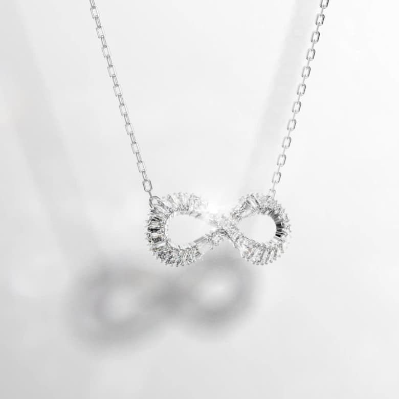 Hyperbola pendant, Infinity, White, Rhodium plated | Swarovski
