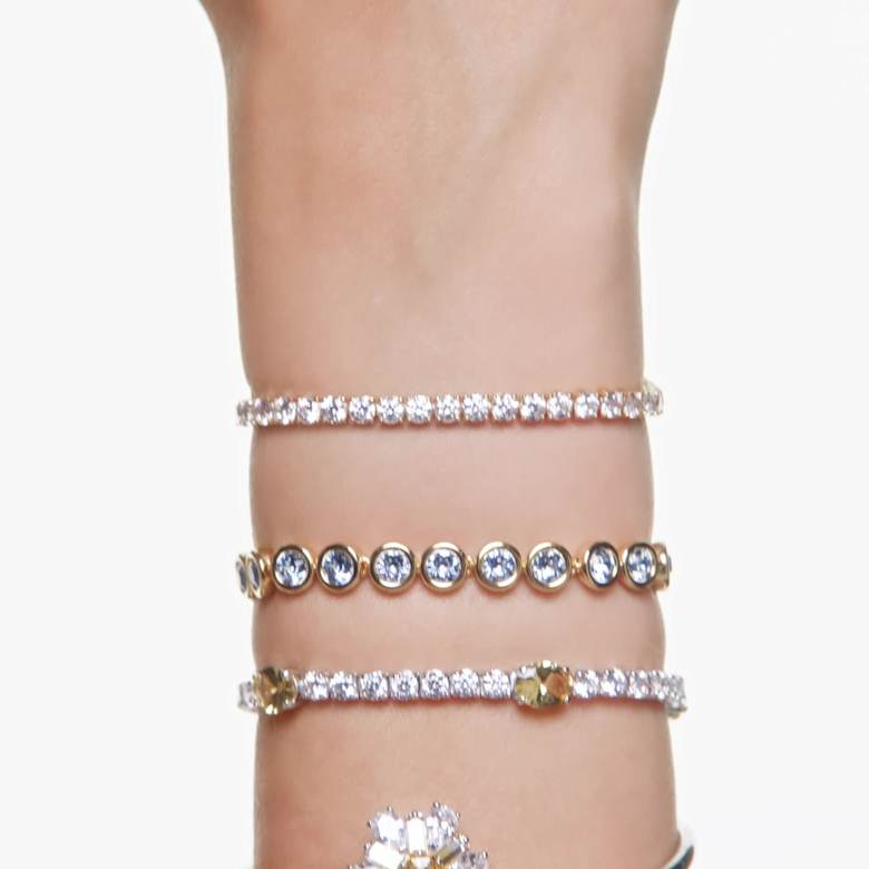 Idyllia bangle, Flower, Yellow, Rhodium plated | Swarovski