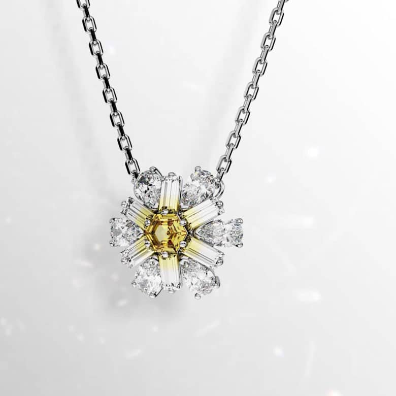 Idyllia pendant, Flower, Yellow, Rhodium plated | Swarovski