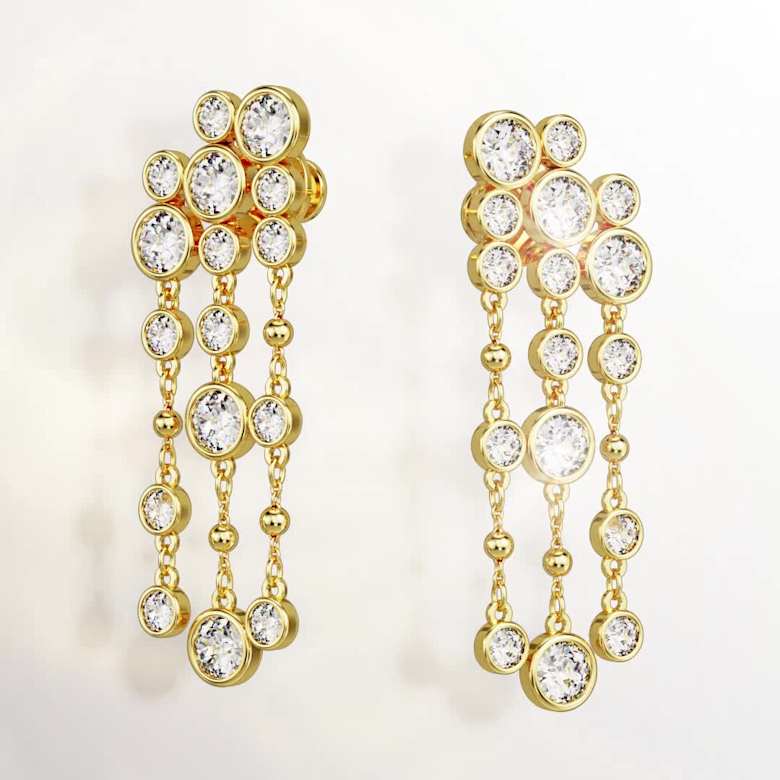 Imber ドロップピアス, ラウンドカット, シャンデリア, ホワイト, 18K