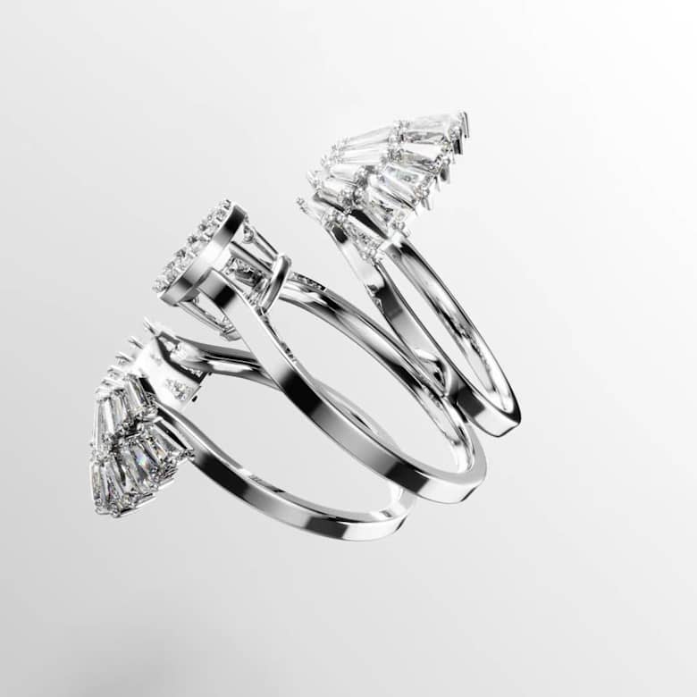 Idyllia ring, Set (3), Mixed cuts, Shell, White, Rhodium plated