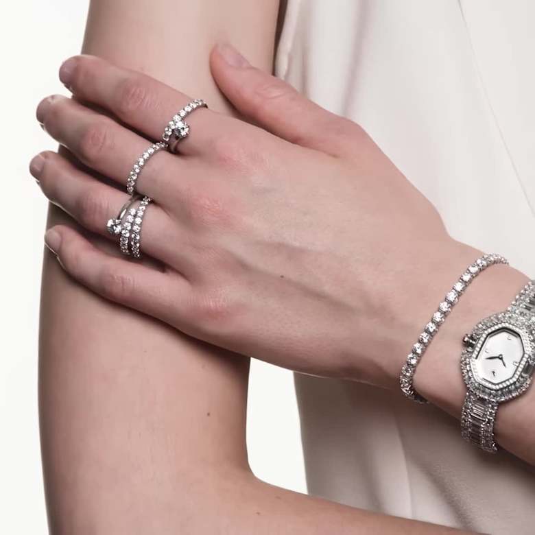 Matrix Tennis necklace, Round cut, White, Rhodium plated | Swarovski