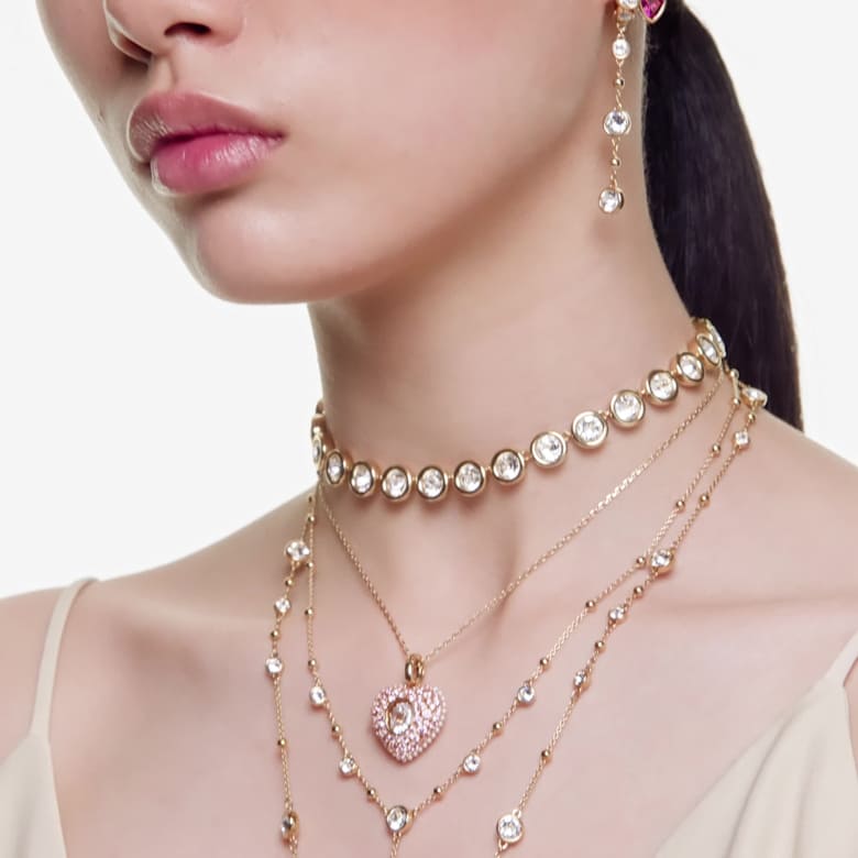 Imber Tennis necklace, Round cut, White, 18K gold finish | Swarovski