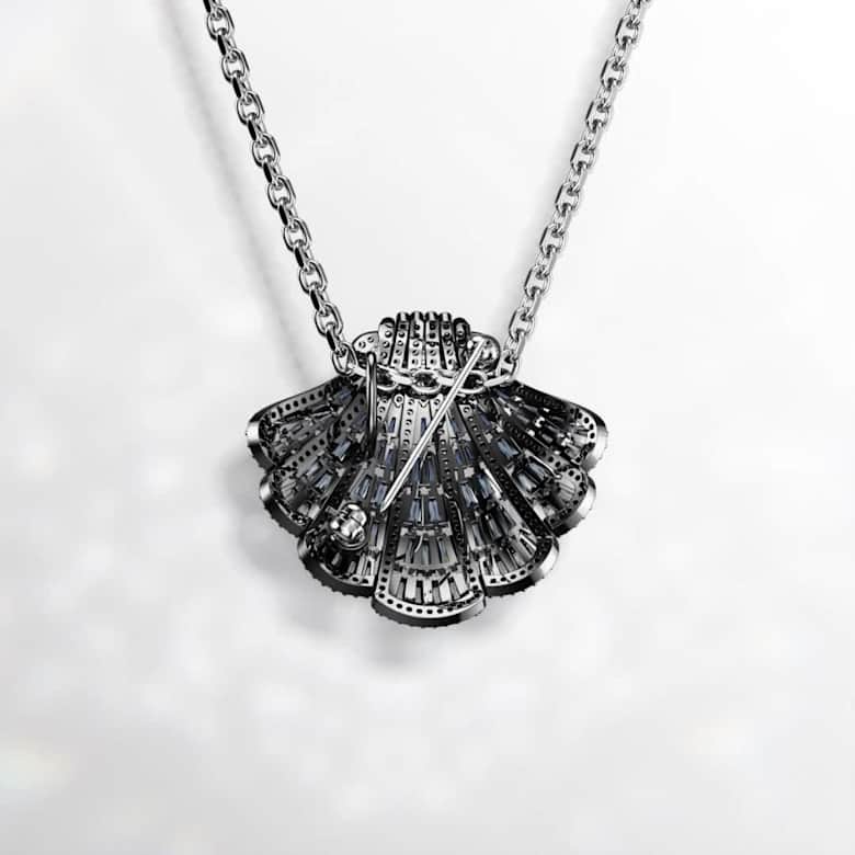 Idyllia pendant and brooch, Shell, Long, Blue, Mixed metal finish