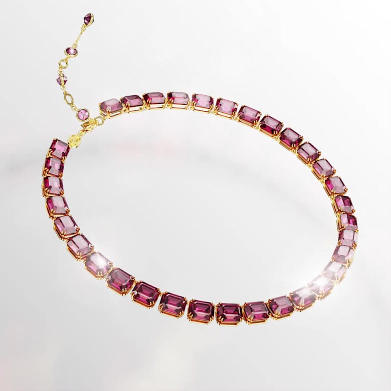 Millenia necklace, Octagon cut, Pink, Gold-tone plated | Swarovski
