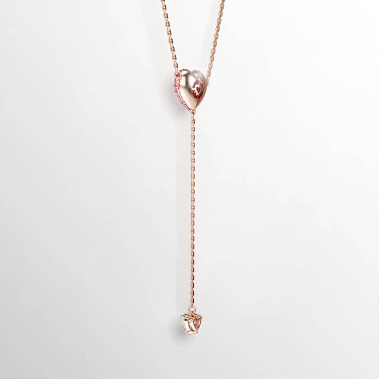 Idyllia Y pendant, Heart, Pink, 18K rose gold finish | Swarovski
