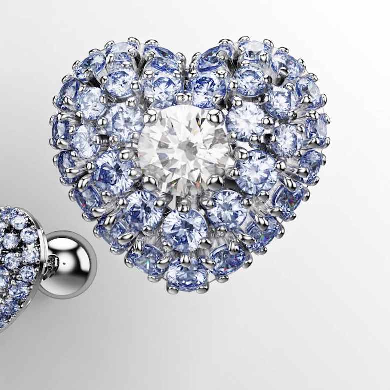 Idyllia stud earrings, Heart, Blue, Rhodium plated | Swarovski