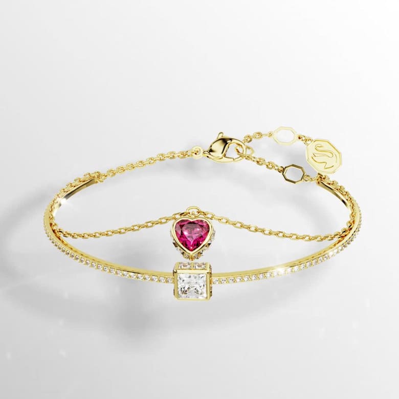Chroma バングル, ハート, レッド, 18Kゴールドコーティング | Swarovski