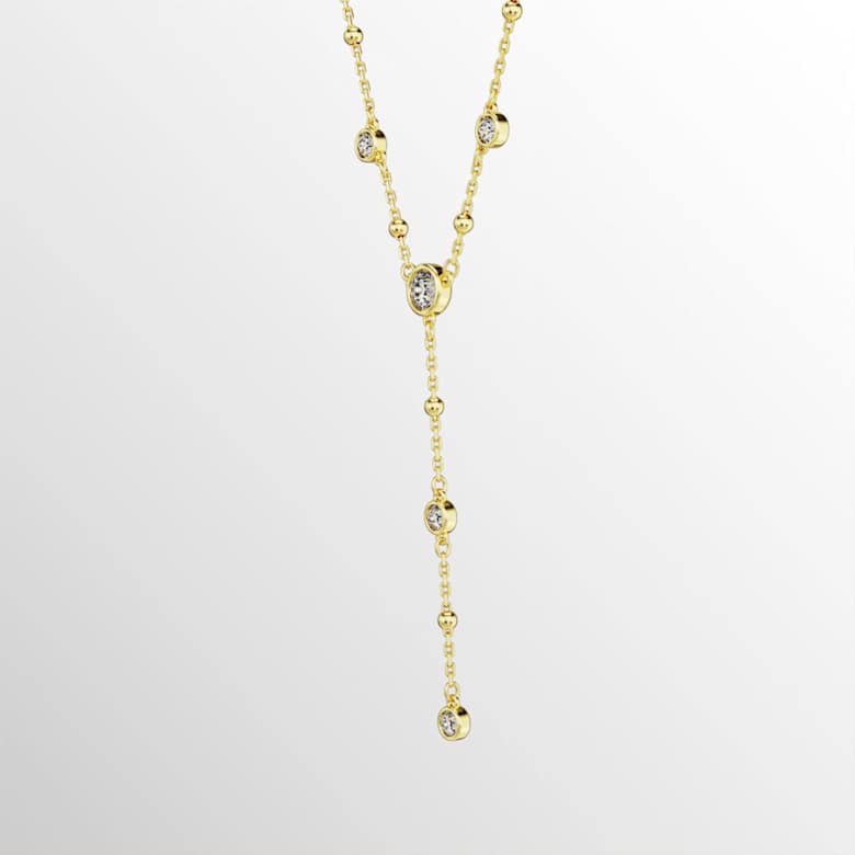 Swarovski Y字型 ネックレス ゴールドカラー Imber Y字型ネックレス, ラウンドカット, ホワイト, 18Kゴールド