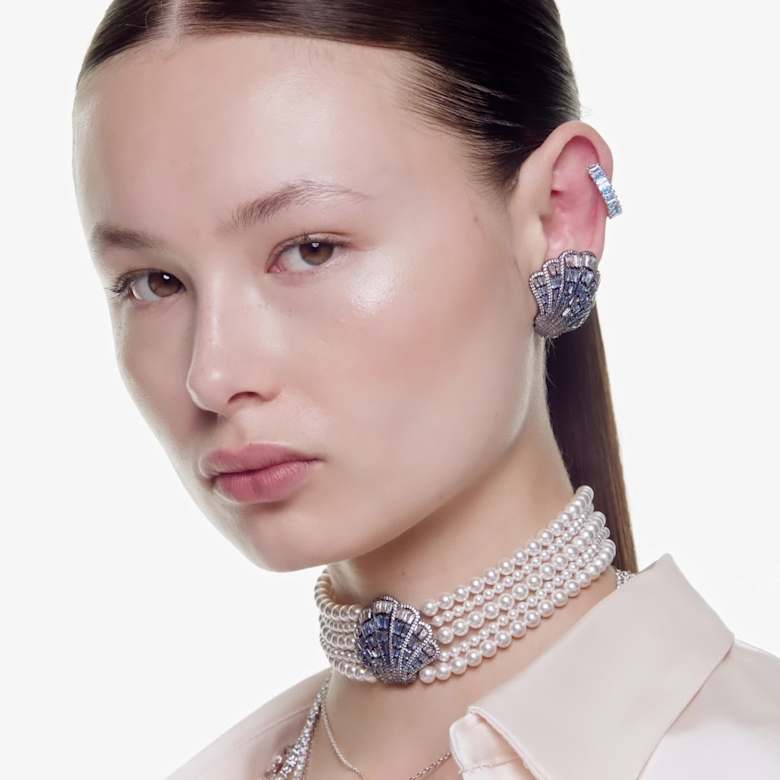 Idyllia ペンダント, 貝, ブルー, ロジウム・プレーティング | Swarovski