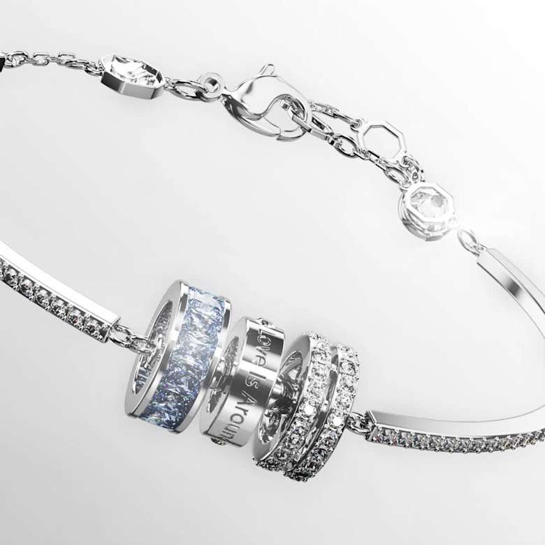 Connexus bracelet, Mixed cuts, `Love is around`, Blue, Rhodium plated