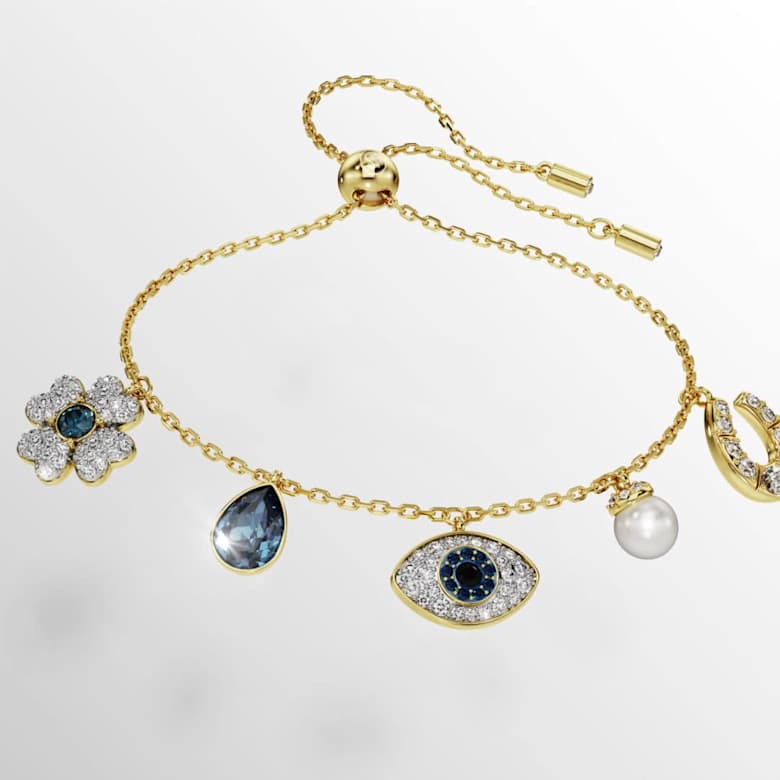 Symbolica bracelet, Crystal pearl, Clover, evil eye and horseshoe