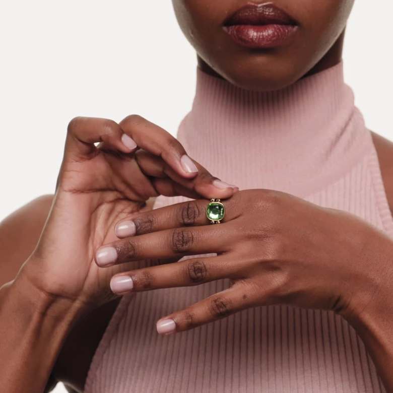 Chroma ring, Cushion cut, Multicolored, Gold-tone plated | Swarovski