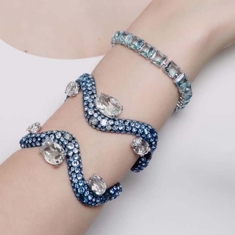 Millenia open ring, Octagon cut, Blue, Rhodium plated | Swarovski