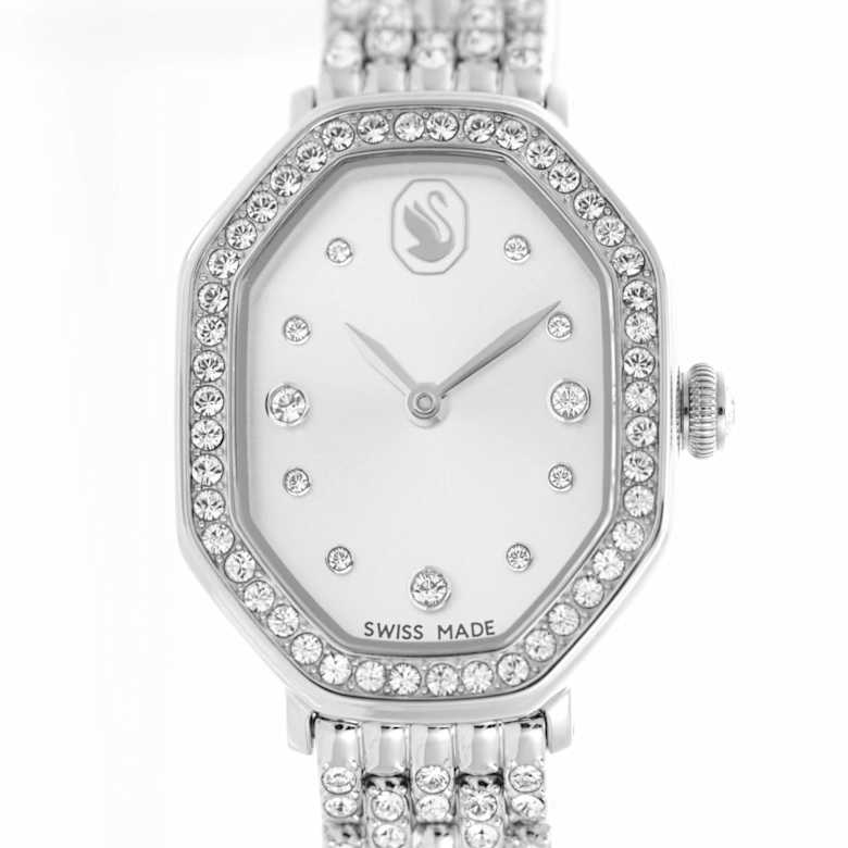 Dextera octagon watch, Swiss Made, Metal bracelet, Silver tone