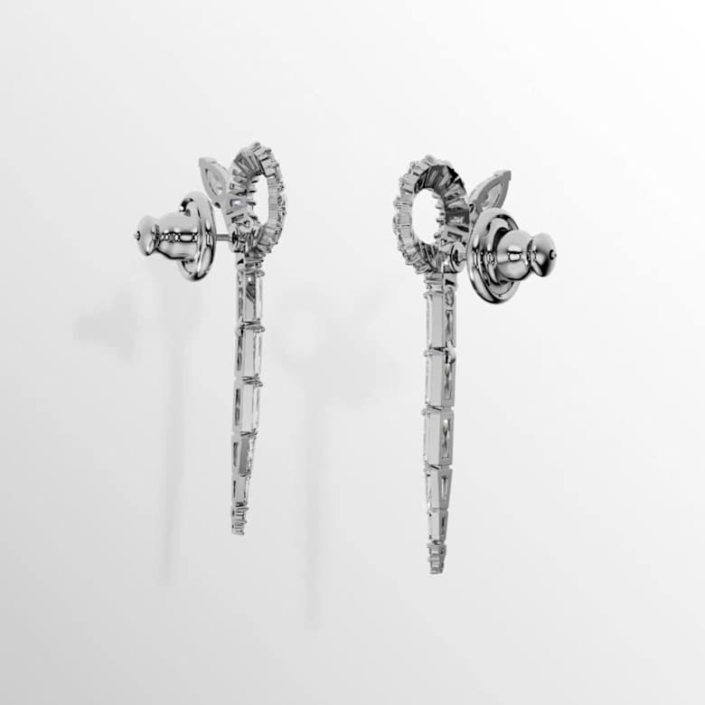 Snake drop earrings, Mixed cuts, Year of the Snake, White, Rhodium