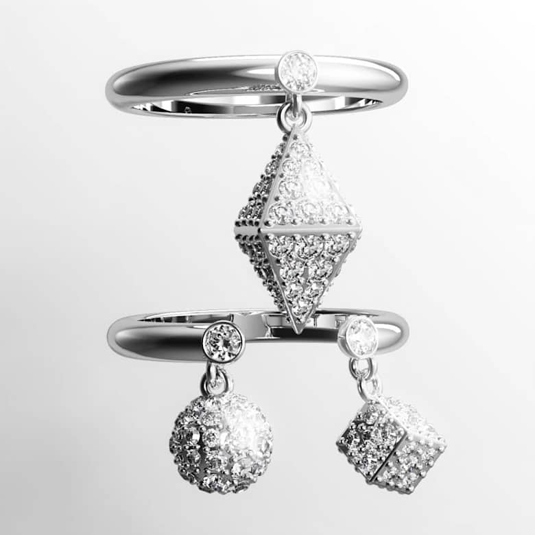 Dextera ring, Set (2), Sphere and cube, White, Rhodium plated