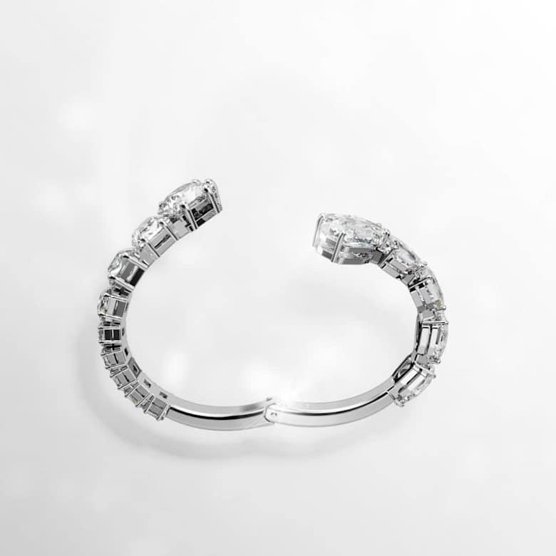Matrix bangle, Mixed cuts, White, Rhodium plated | Swarovski