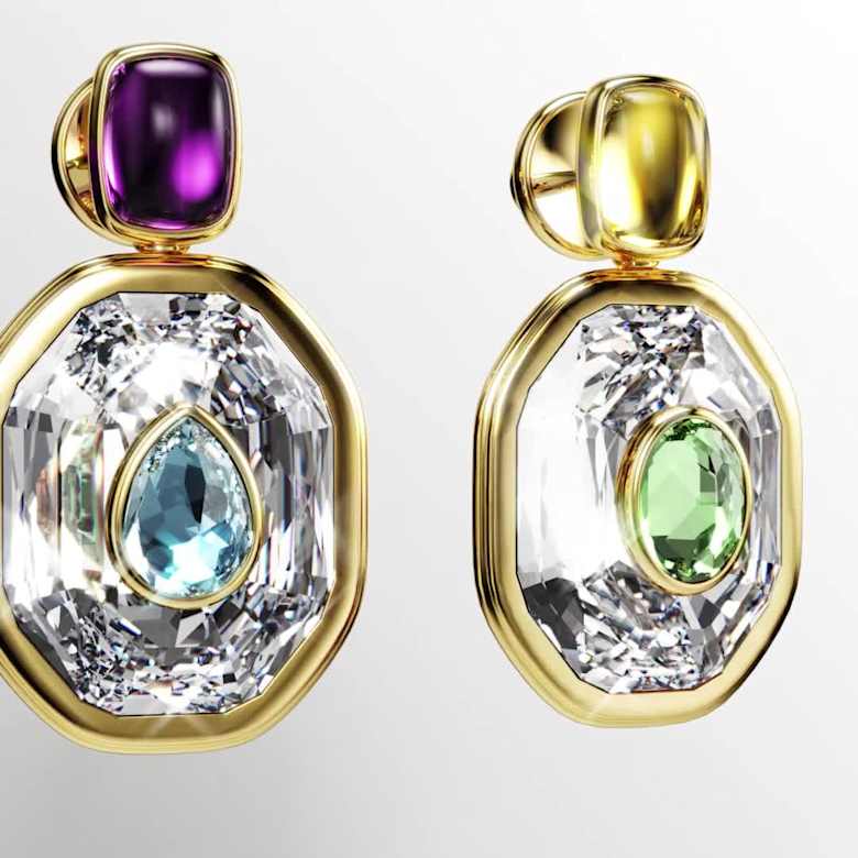 Chroma drop earrings, Asymmetrical design, Octagon cut
