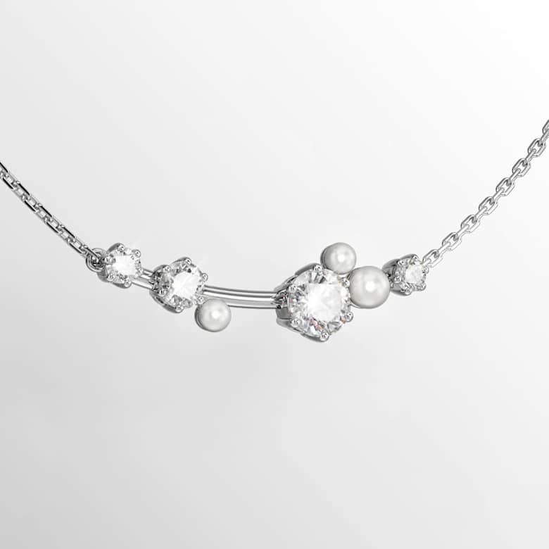 Constella necklace, Crystal pearl, Round cuts, White, Rhodium