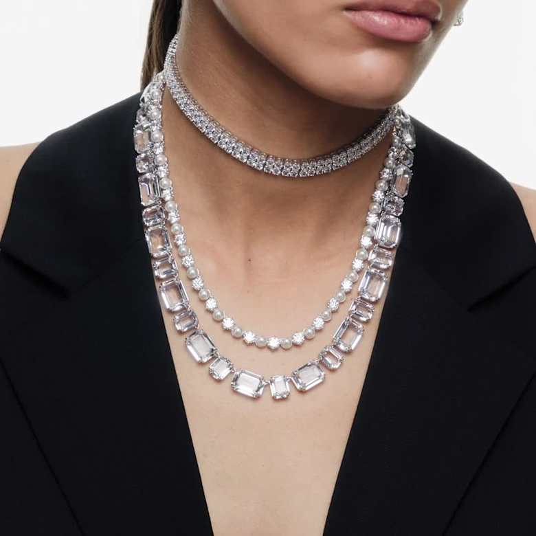 Millenia ネックレス, オクタゴンカット, ホワイト, ロジウム・プレー