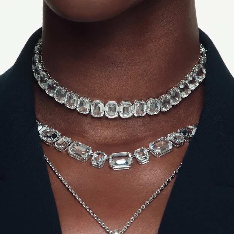 Millenia ネックレス, オクタゴンカット, ホワイト, ロジウム・プレー