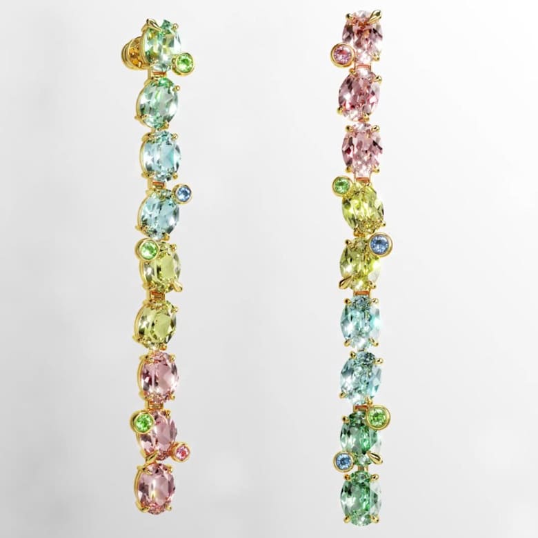 Gema drop earrings, Asymmetrical design, Mixed cuts, Long