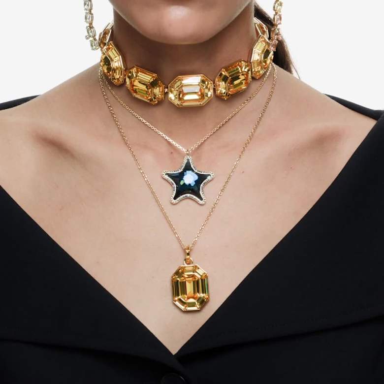 Idyllia SCS pendant, Starfish, Blue, Gold-tone plated | Swarovski