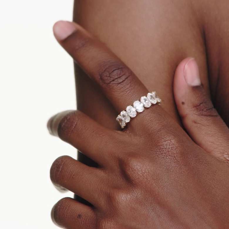 Matrix ring, Oval cut, White, Gold-tone plated | Swarovski