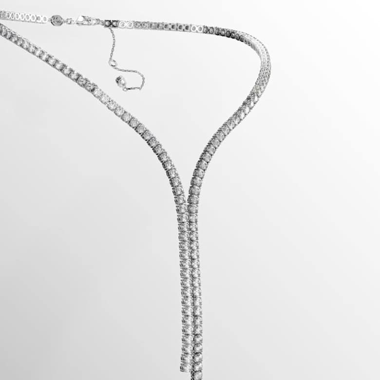 Matrix Y necklace, Round cut, White, Rhodium plated | Swarovski
