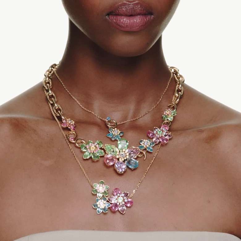 Idyllia ペンダント, ミックスカット, フラワー, ブルー, ゴールド