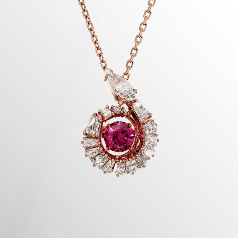 Snake pendant, Mixed cuts, Year of the Snake, Red, Rose gold-tone