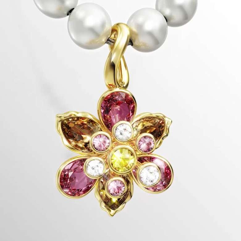 Idyllia pendant, Crystal pearl, Mixed cuts, Flower, Multicolored
