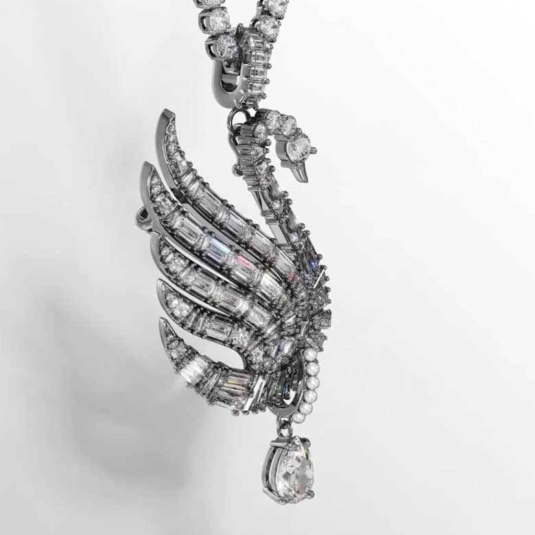 Pingente e pregadeira Swan, Cisne, Branco, Lacada a ródio | Swarovski