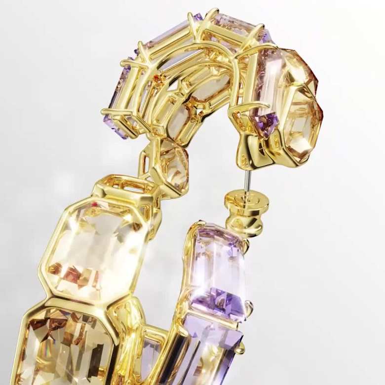 Millenia hoop earrings, Mixed cuts, Multicolored, 18K gold finish