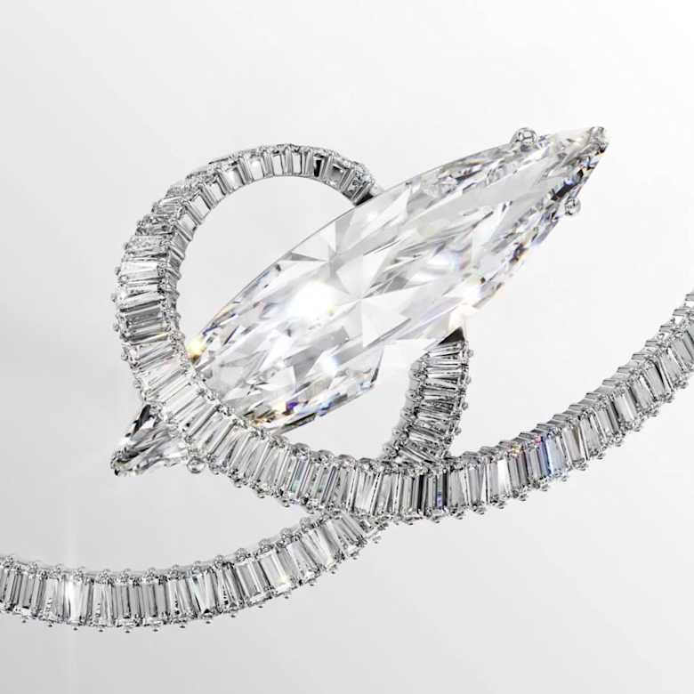 Matrix choker, Baguette cut, White, Rhodium plated | Swarovski