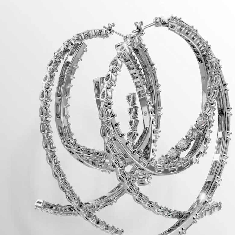 Matrix hoop earrings, Mixed cuts, White, Rhodium plated | Swarovski