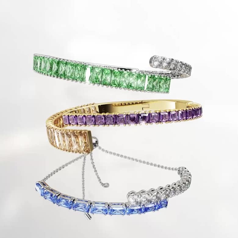 Matrix bangle, Mixed cuts, Multicolored, Gold-tone plated | Swarovski