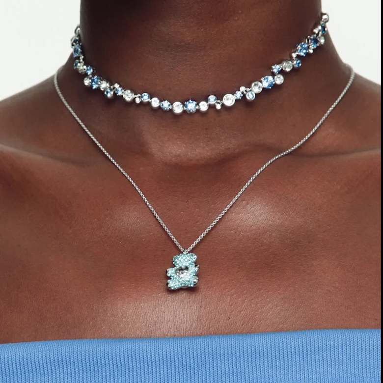 Constella necklace, Mixed cuts, Blue, Rhodium plated | Swarovski