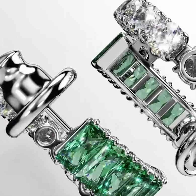 Matrix フープピアス, ミックスカット, グリーン, ロジウム・プレー