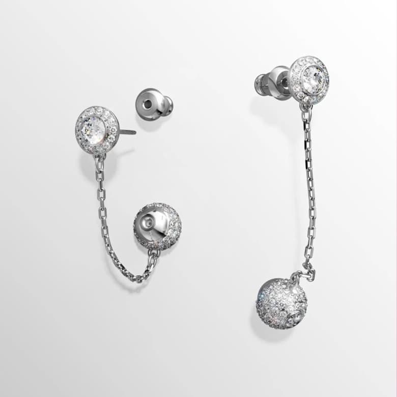 Una Angelic drop earrings, Round cut, White, Rhodium plated