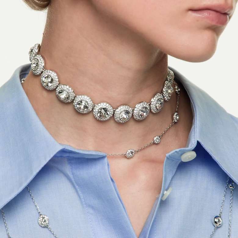 Una Angelic チョーカー, ホワイト, ロジウム・プレーティング | Swarovski
