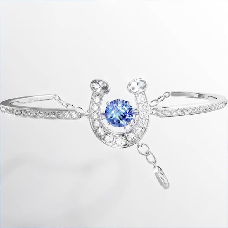 SWAROVSKI スワロフスキー シェル パール ブルー Symbolica bangle, Round cut, Pavé, Horse shoe, Blue, Rhodium